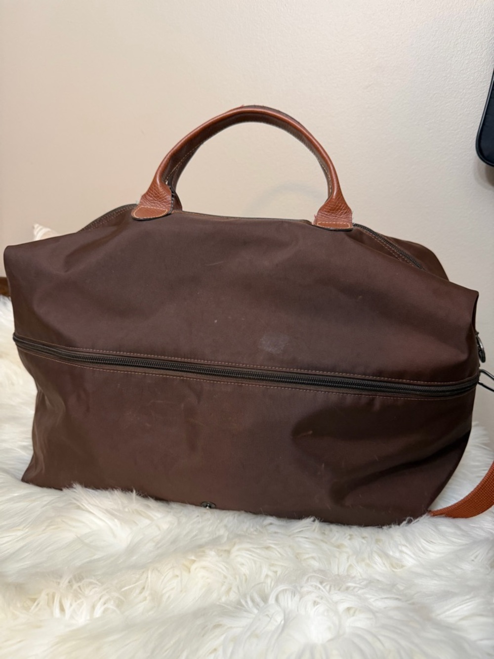 Longchamp Brown Canvas Duffel with Tan Leather Trim - Picture 3 of 11